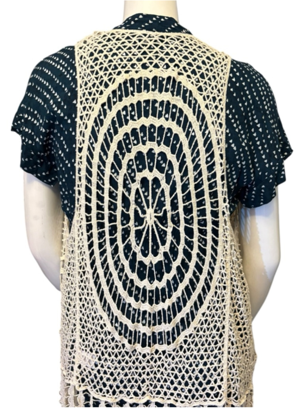 Boho Crochet Fringe Longline Vest, O/S, Festival Cover-up Duster - Picture 7 of 13